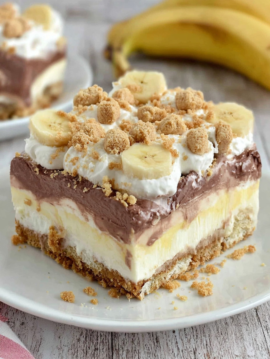 A slice of cake with bananas and nuts.