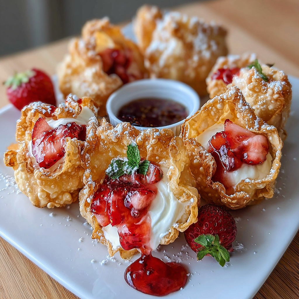 A plate of pastry with strawberries and whipped cream.