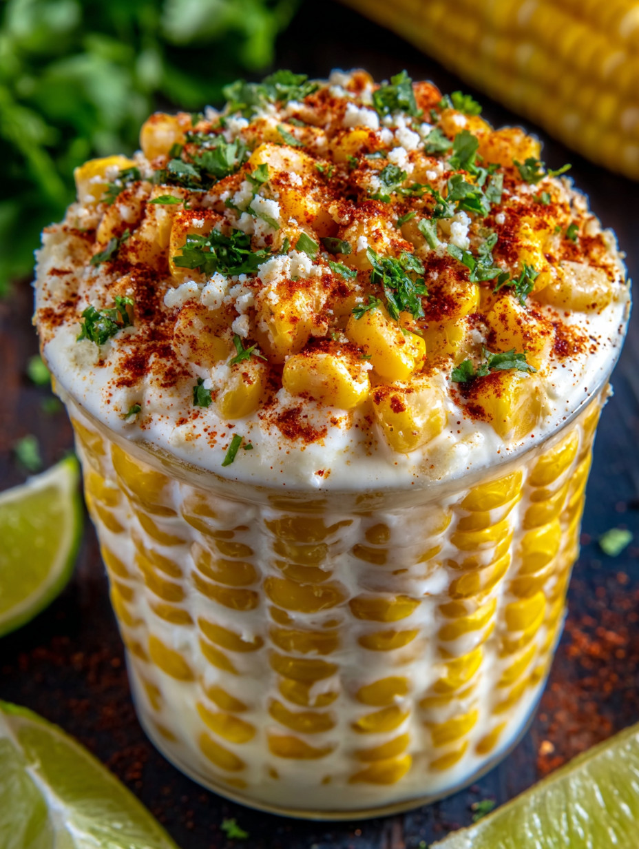 A bowl of corn with cheese and chili.