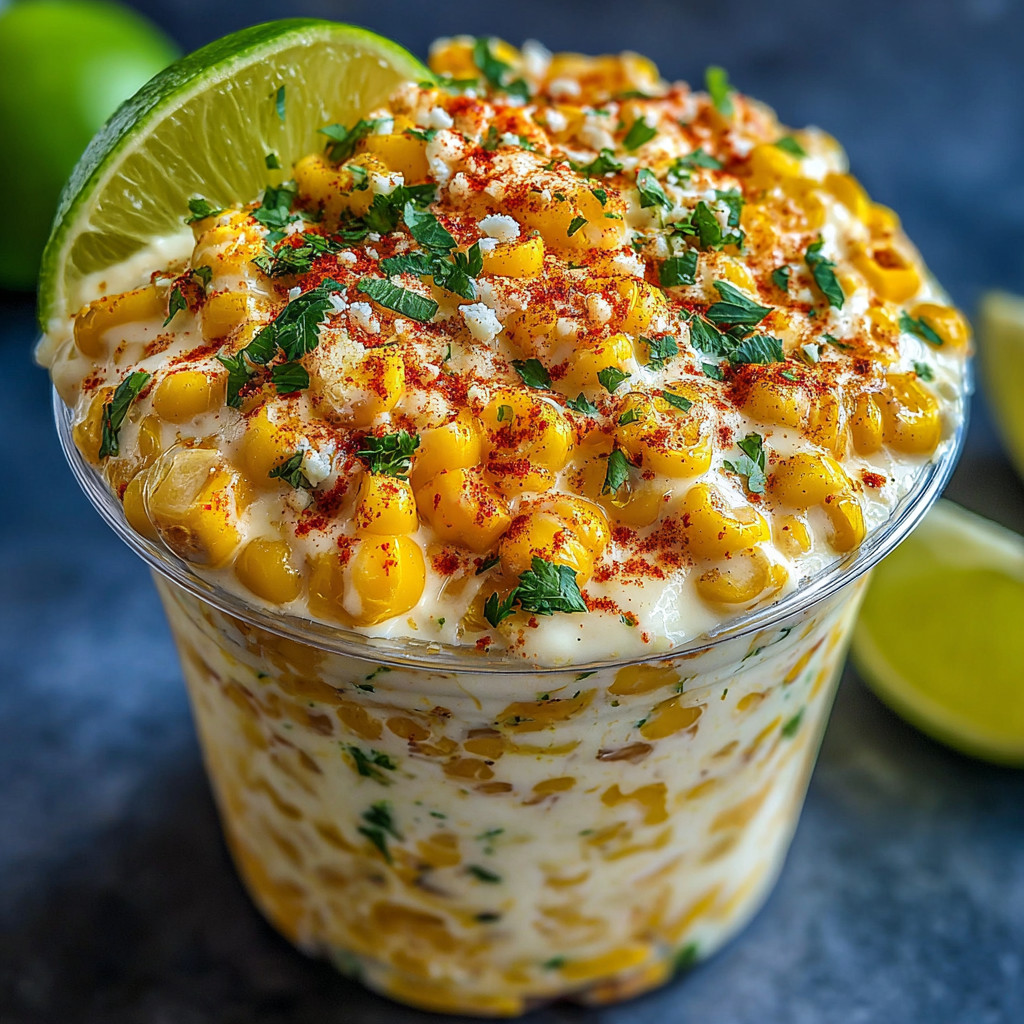 A cup of food with a slice of lime on top.