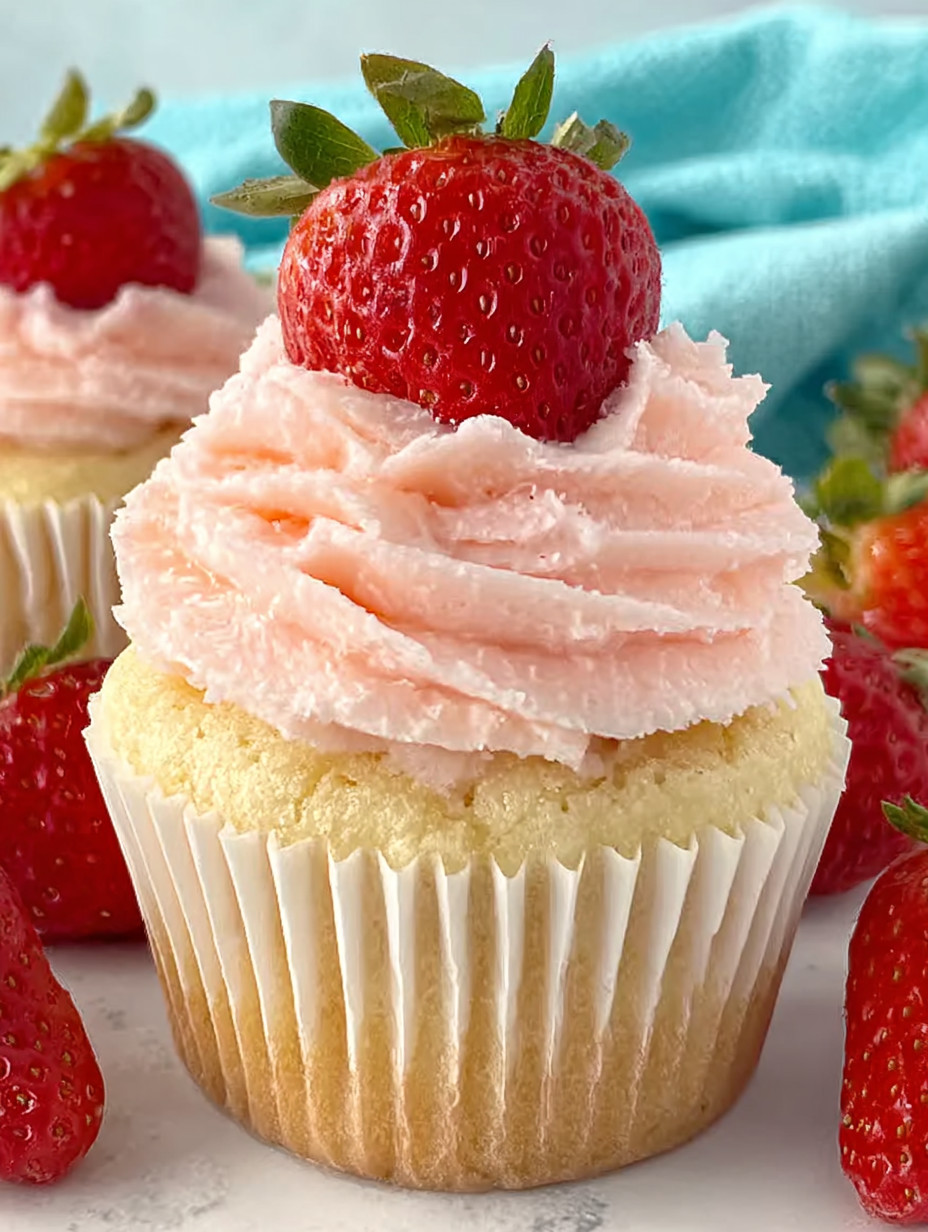 A cupcake with a strawberry on top.