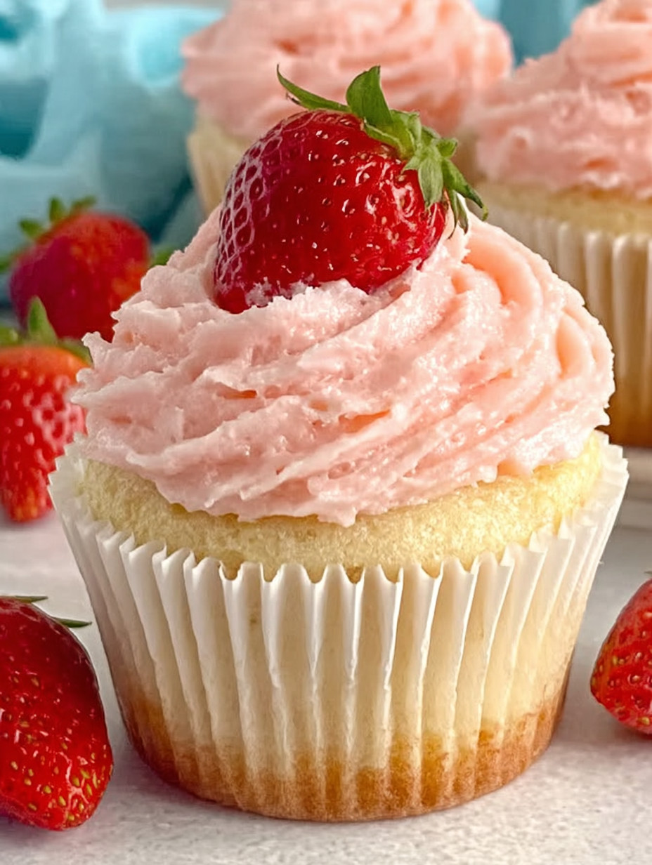 A cupcake with strawberries on top.