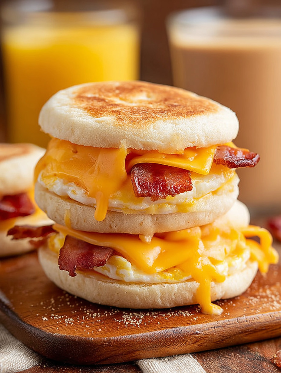 A stack of bacon and cheese sandwiches.
