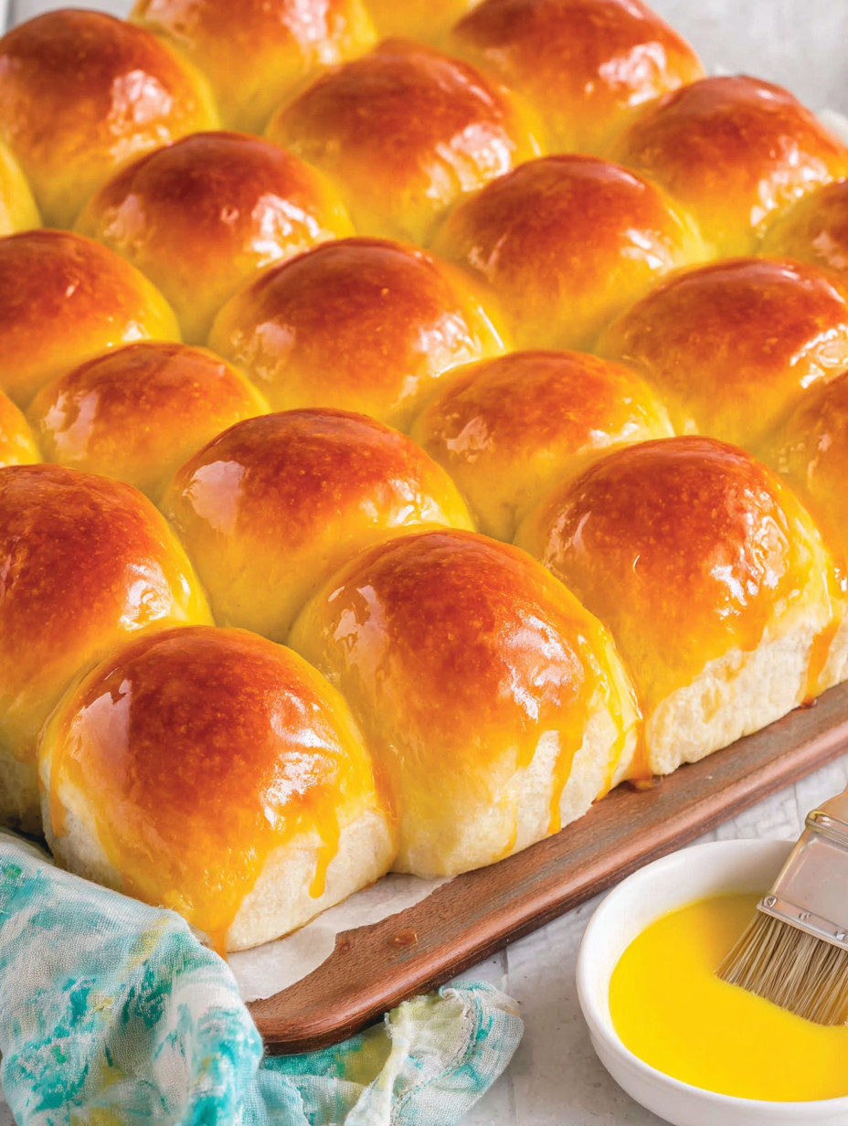 A tray of bread rolls with butter.