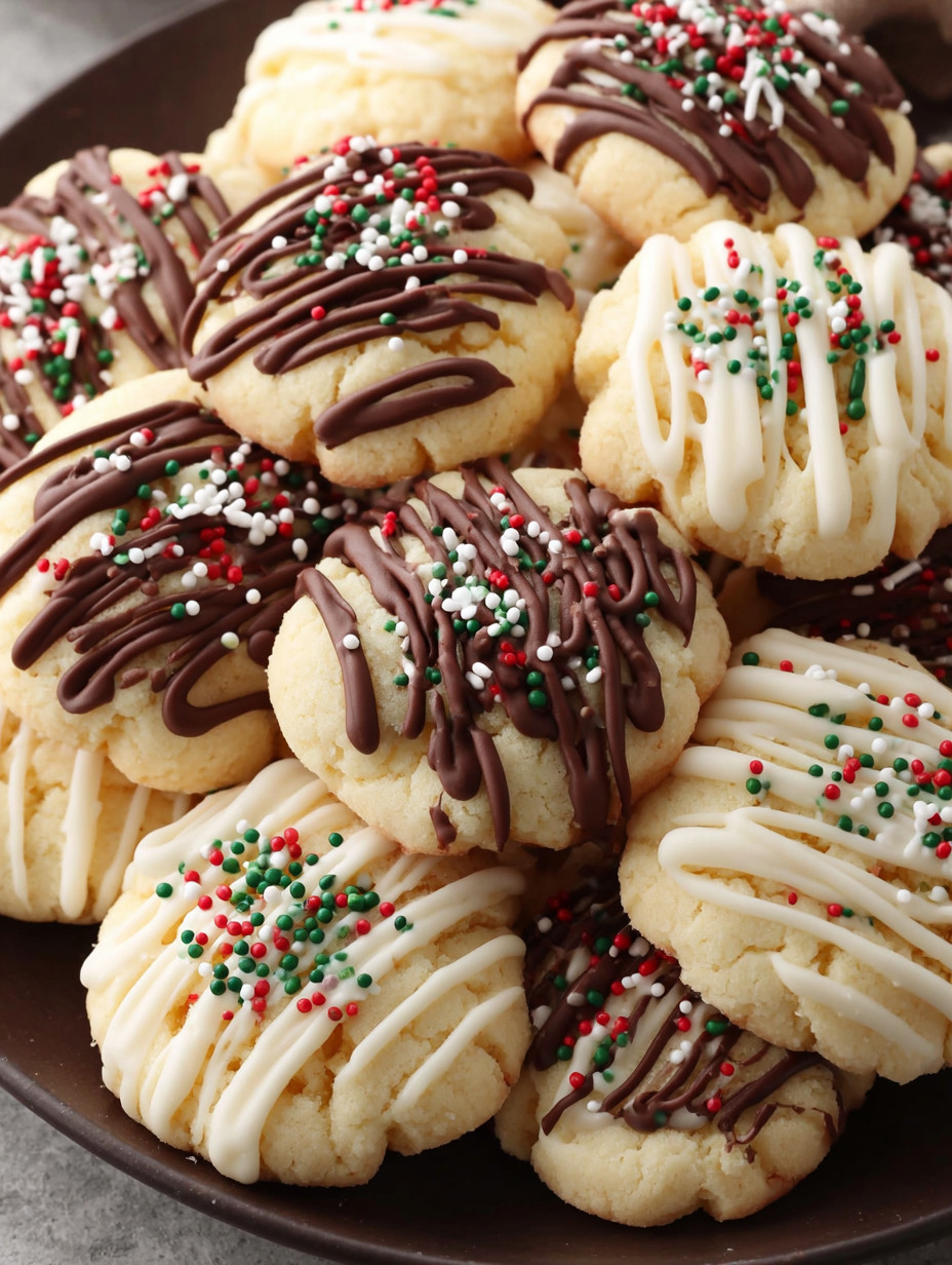 A plate of cookies with chocolate and white icing.