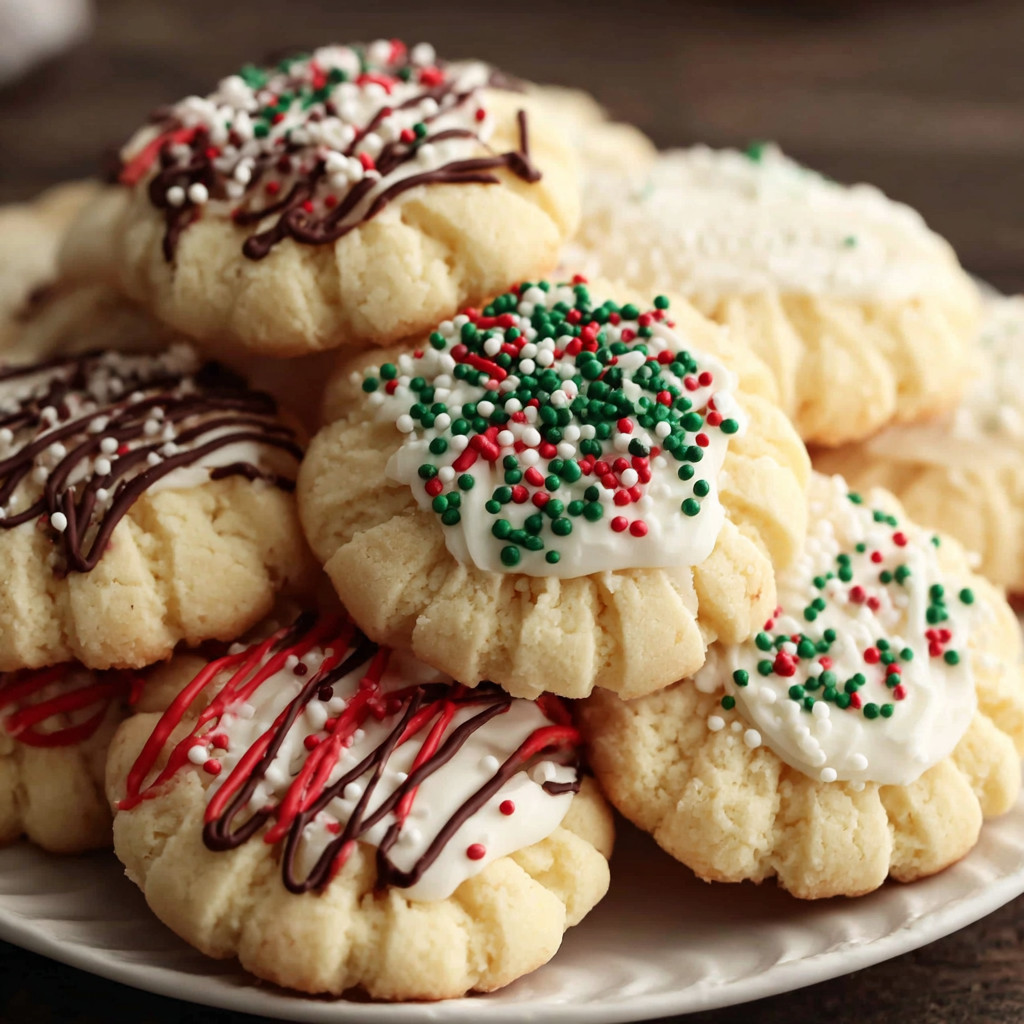 A plate of cookies with white frosting and sprinkles.