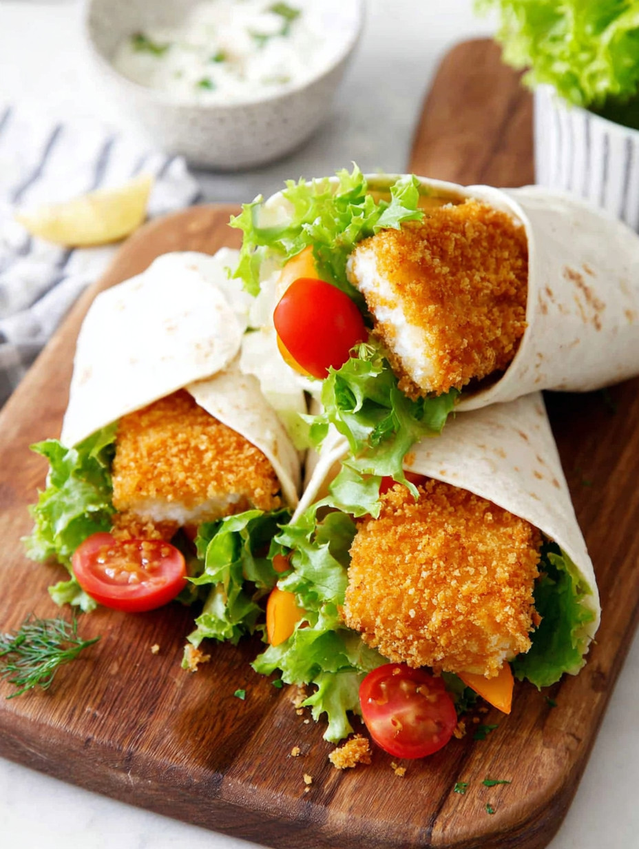 A plate of fish wraps with lettuce and tomatoes.