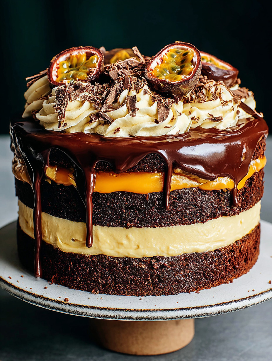 A chocolate cake with chocolate icing and chocolate drizzle.