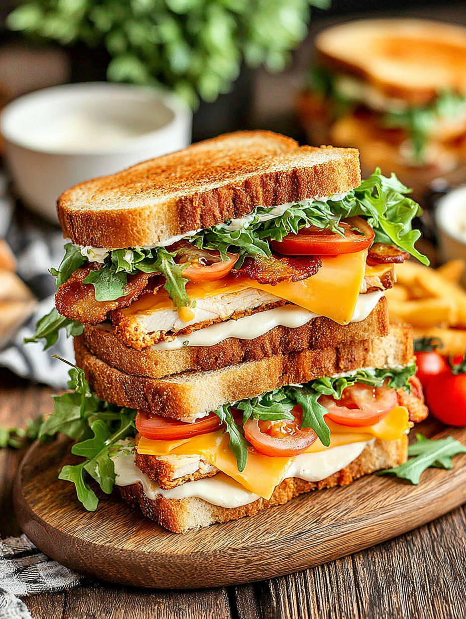 A sandwich with lettuce, tomato, and bacon.