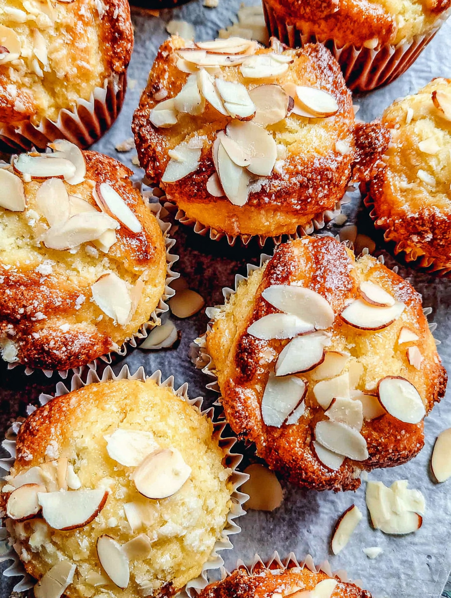 A close up of a muffin with almonds on top.