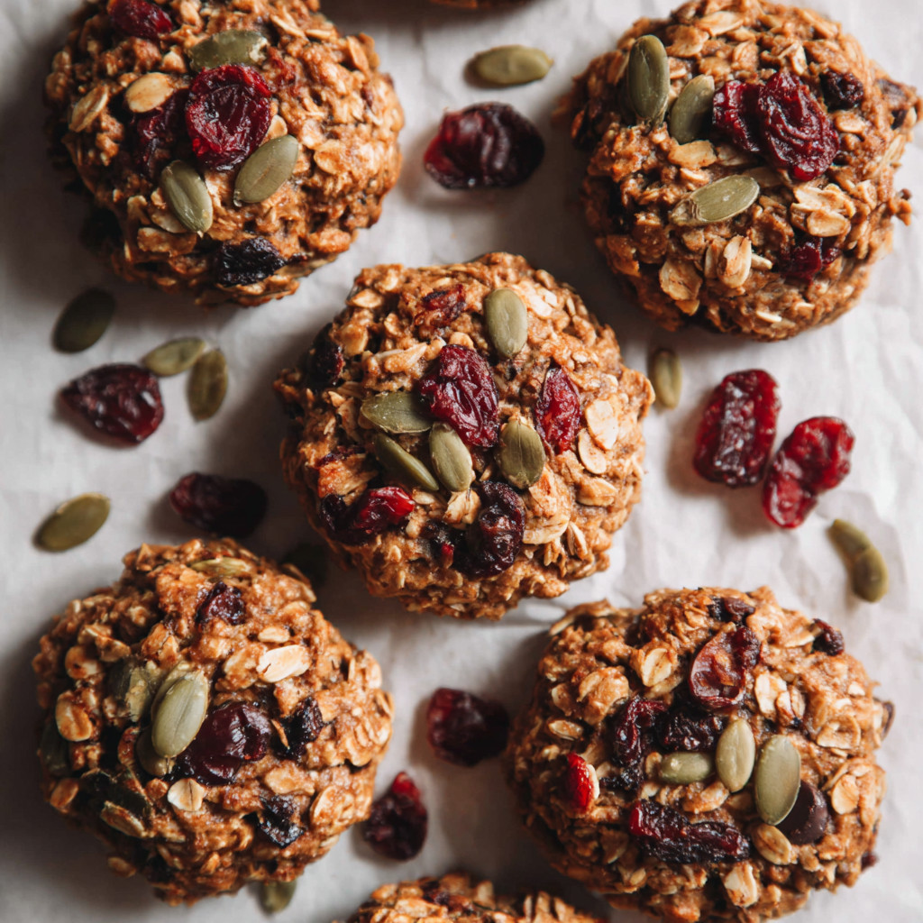 A bunch of muffins with raisins and nuts.