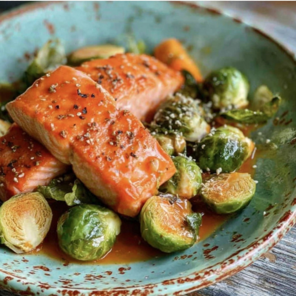 A plate of food with fish and vegetables.