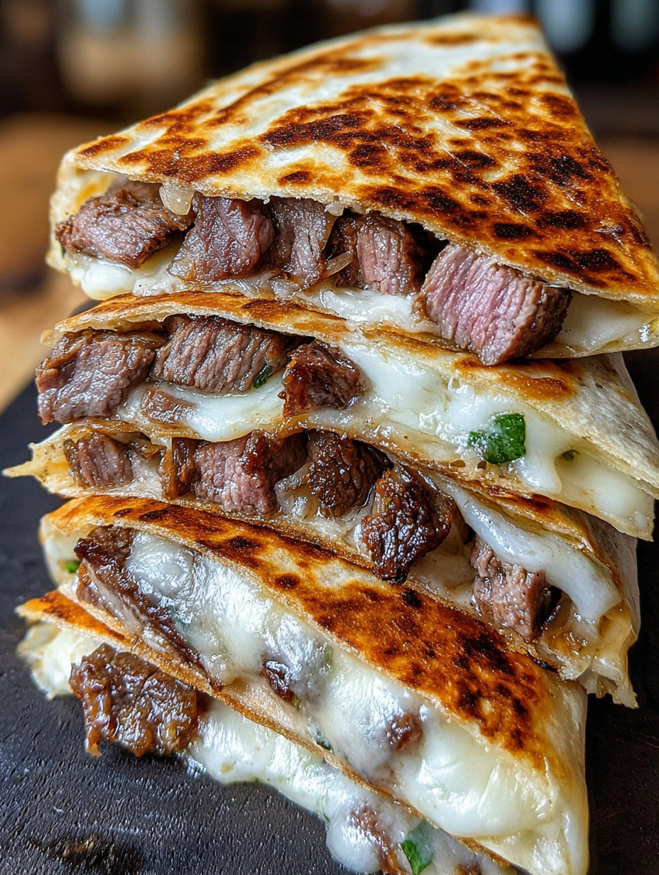 A stack of steak and cheese quesadillas.
