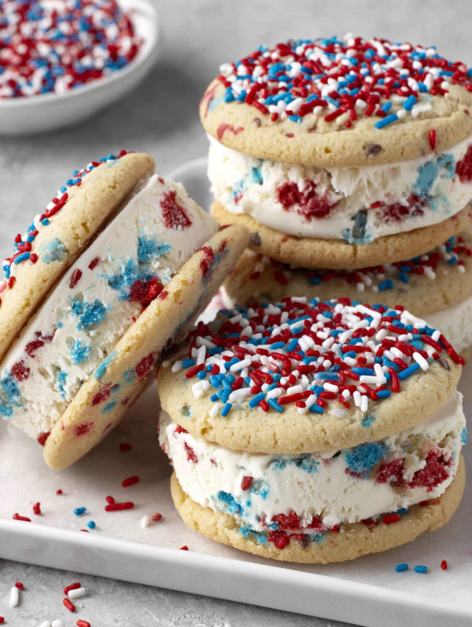 A plate of red, white and blue cookies.