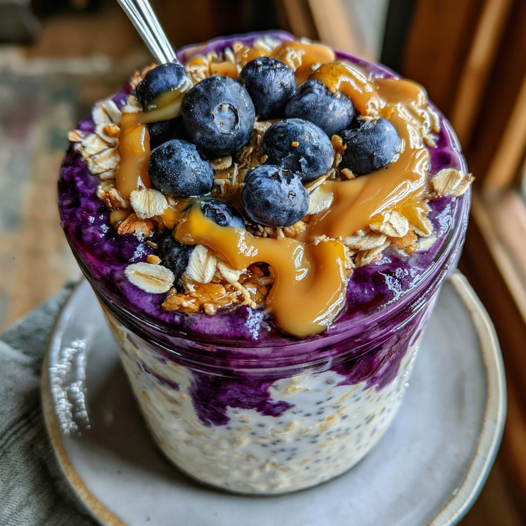 A glass of yogurt with blueberries and granola.