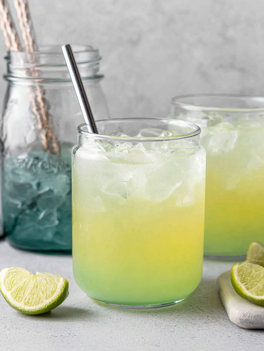 Two glasses of green drinks with straws in them.