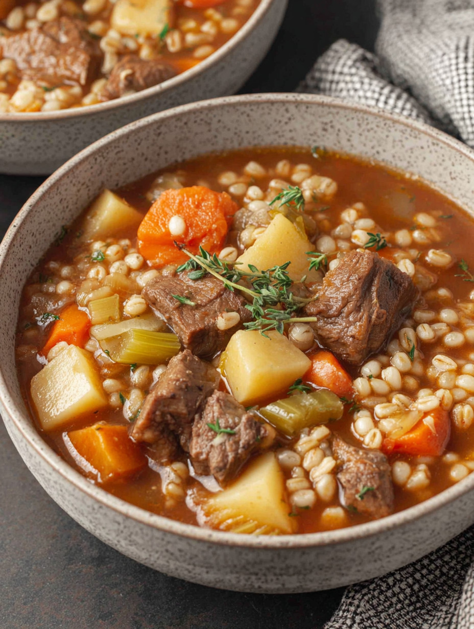 A bowl of soup with meat and vegetables.