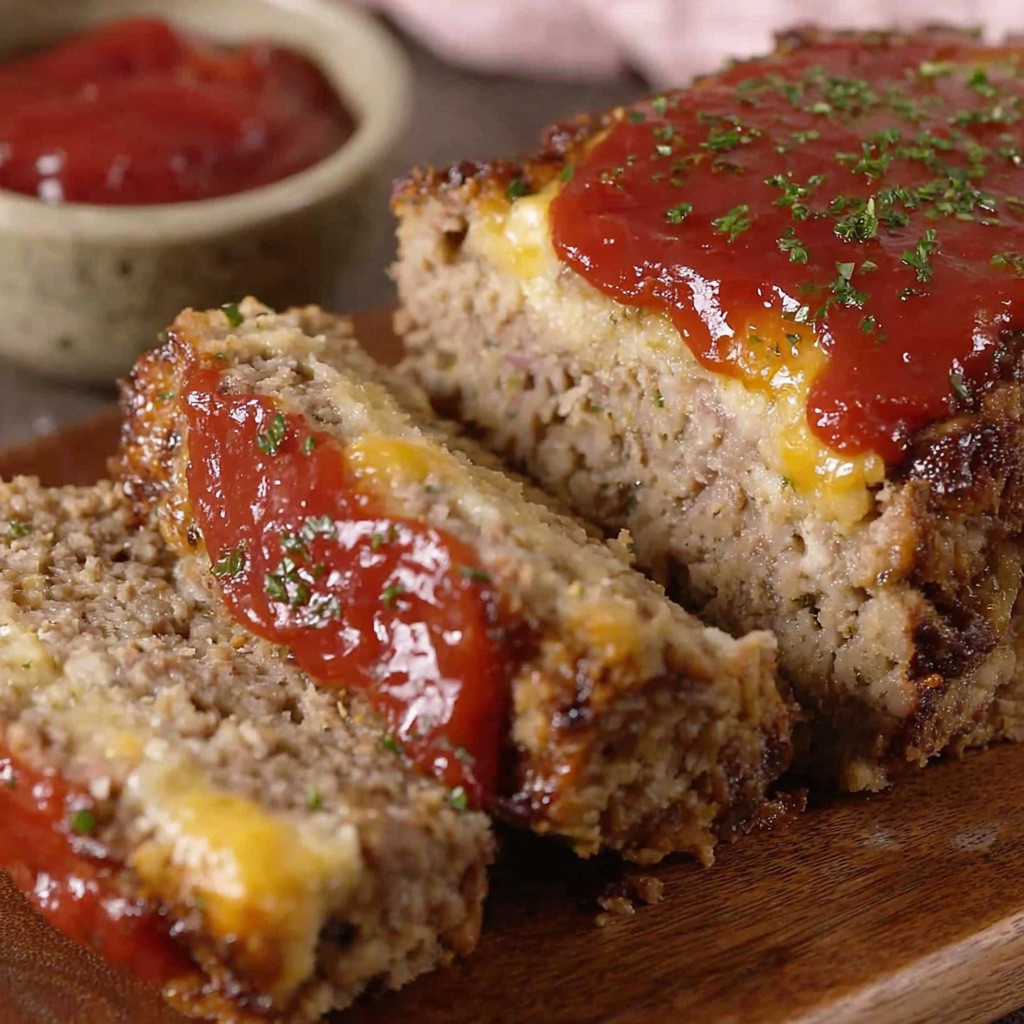 A piece of meat with ketchup on it.