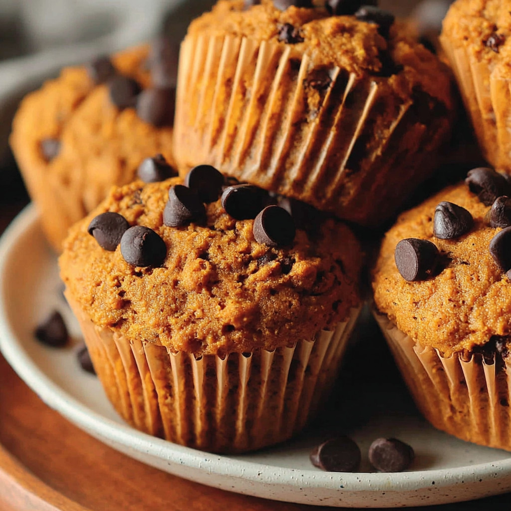 A plate of muffins with chocolate chips.