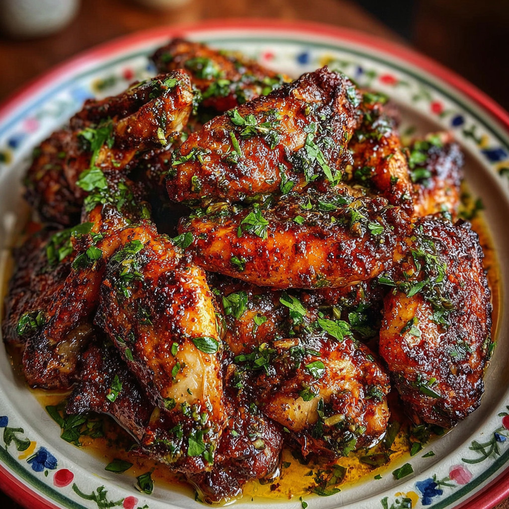 A plate of chicken with herbs and spices.