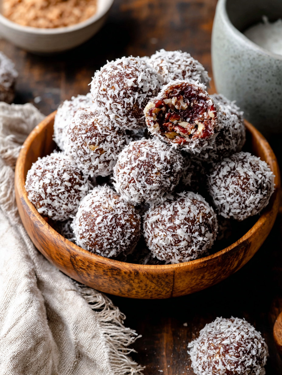 Bowl of coconut balls.