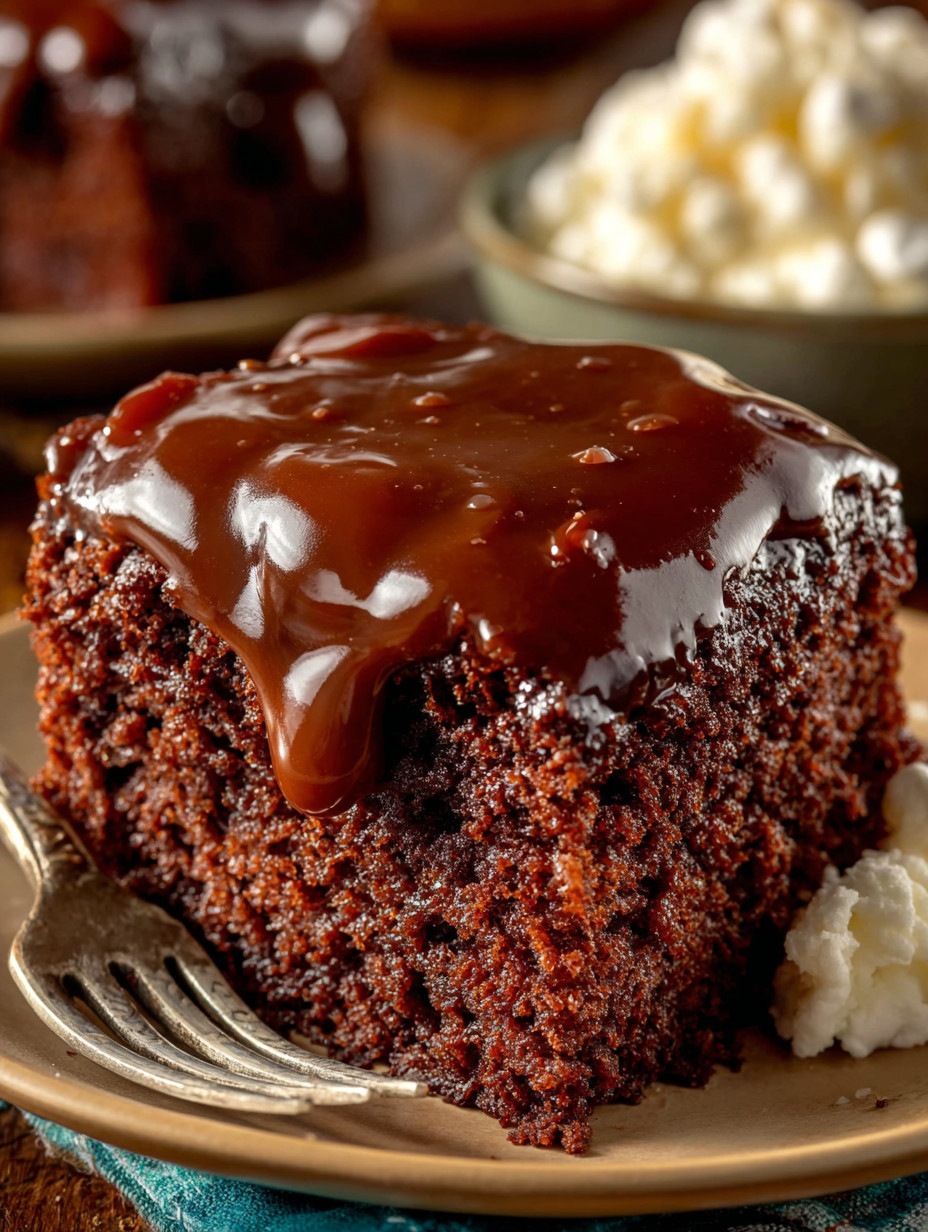 A chocolate cake with a fork on a plate.
