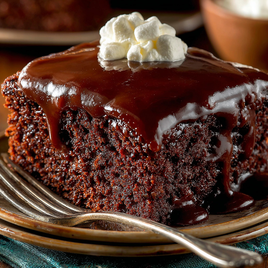A chocolate cake with white frosting on a plate.