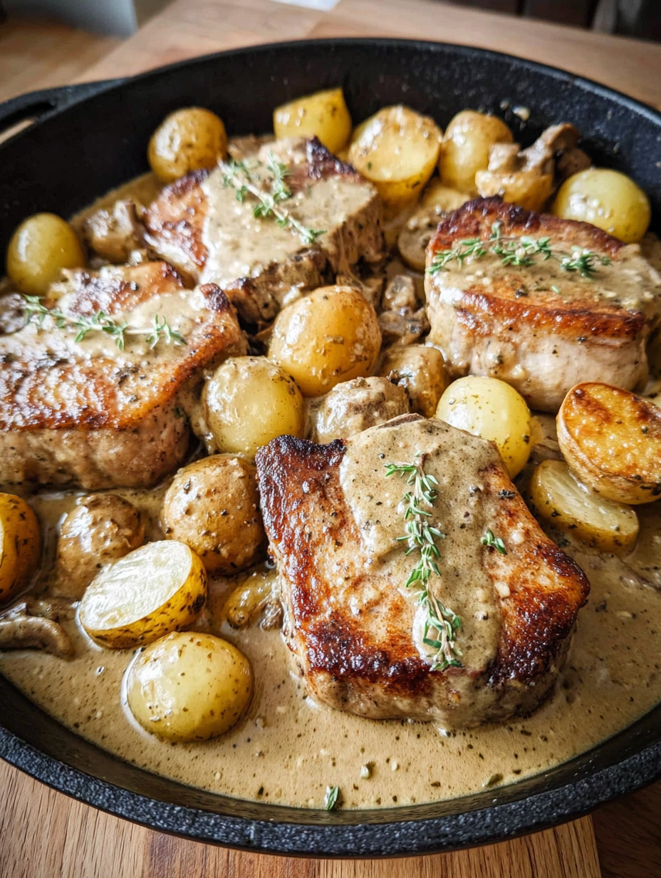 A pan of meat and potatoes.