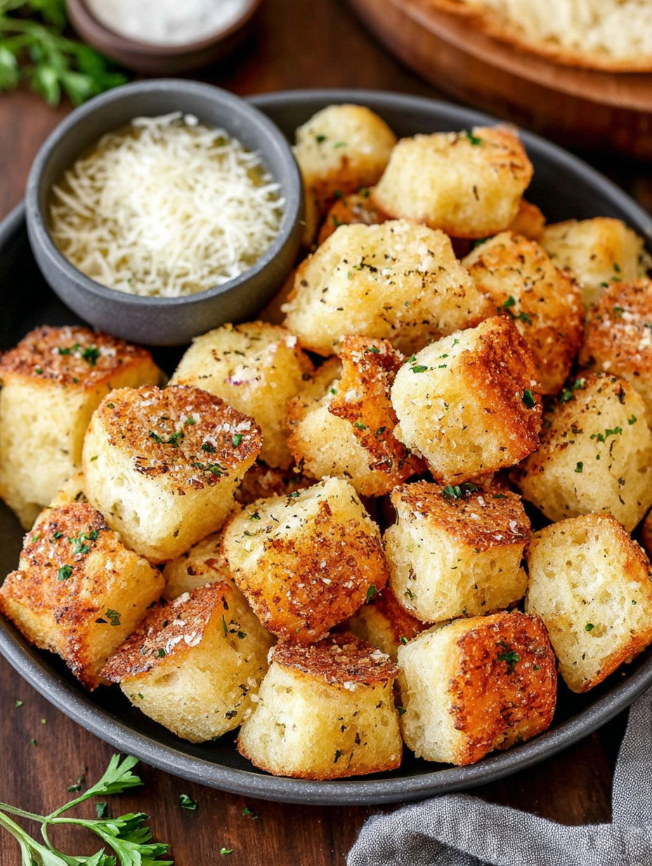 A bowl of bread with cheese on top.