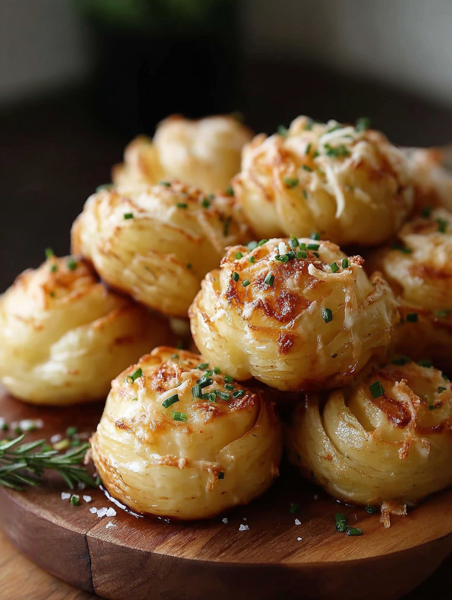 A stack of cheese-covered potatoes.