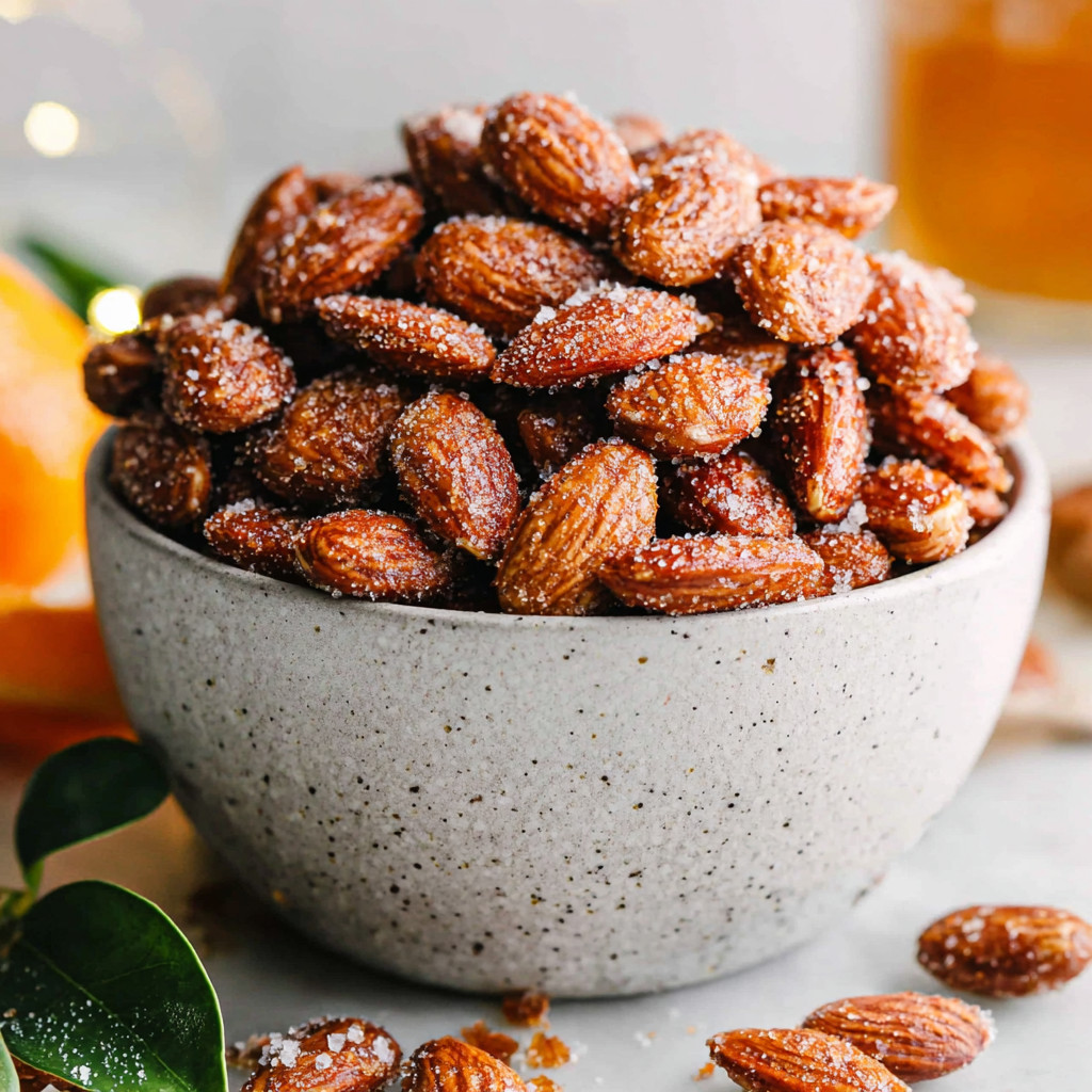 Bowl of almonds with a sprinkle of sugar.