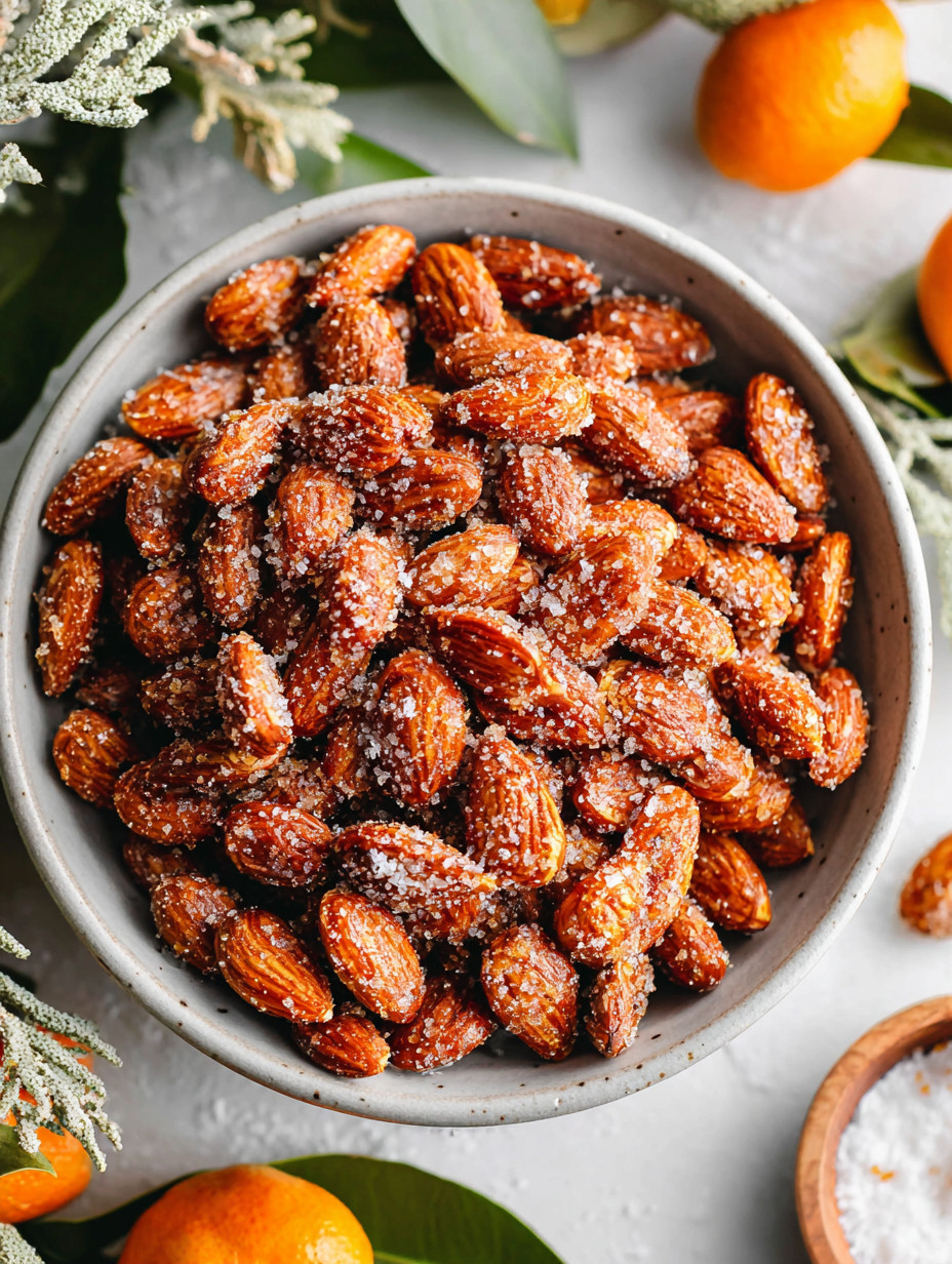 A bowl of almonds with a sprinkle of sugar.