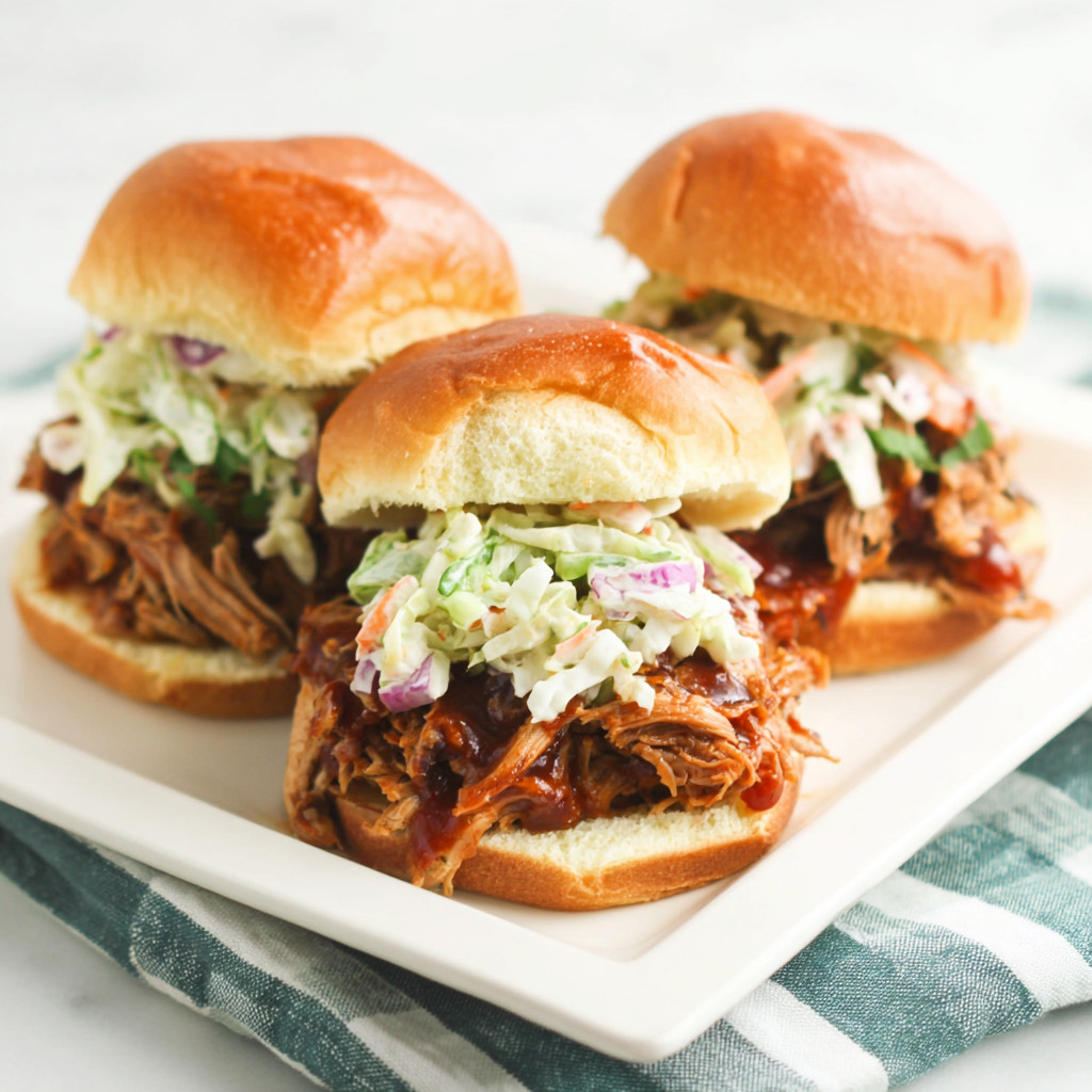 Two sandwiches with coleslaw on a plate.