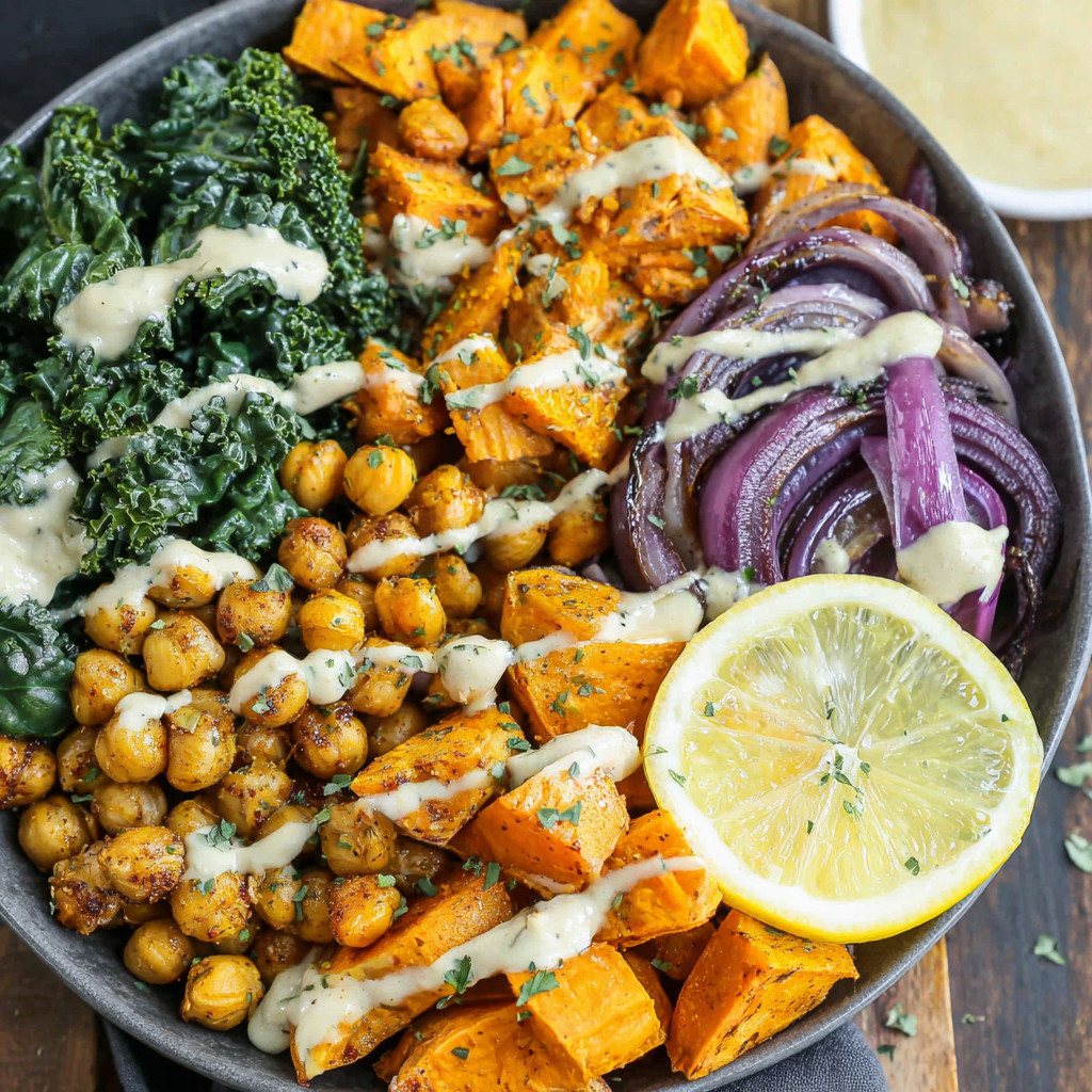 A bowl of food with a lemon wedge on top.