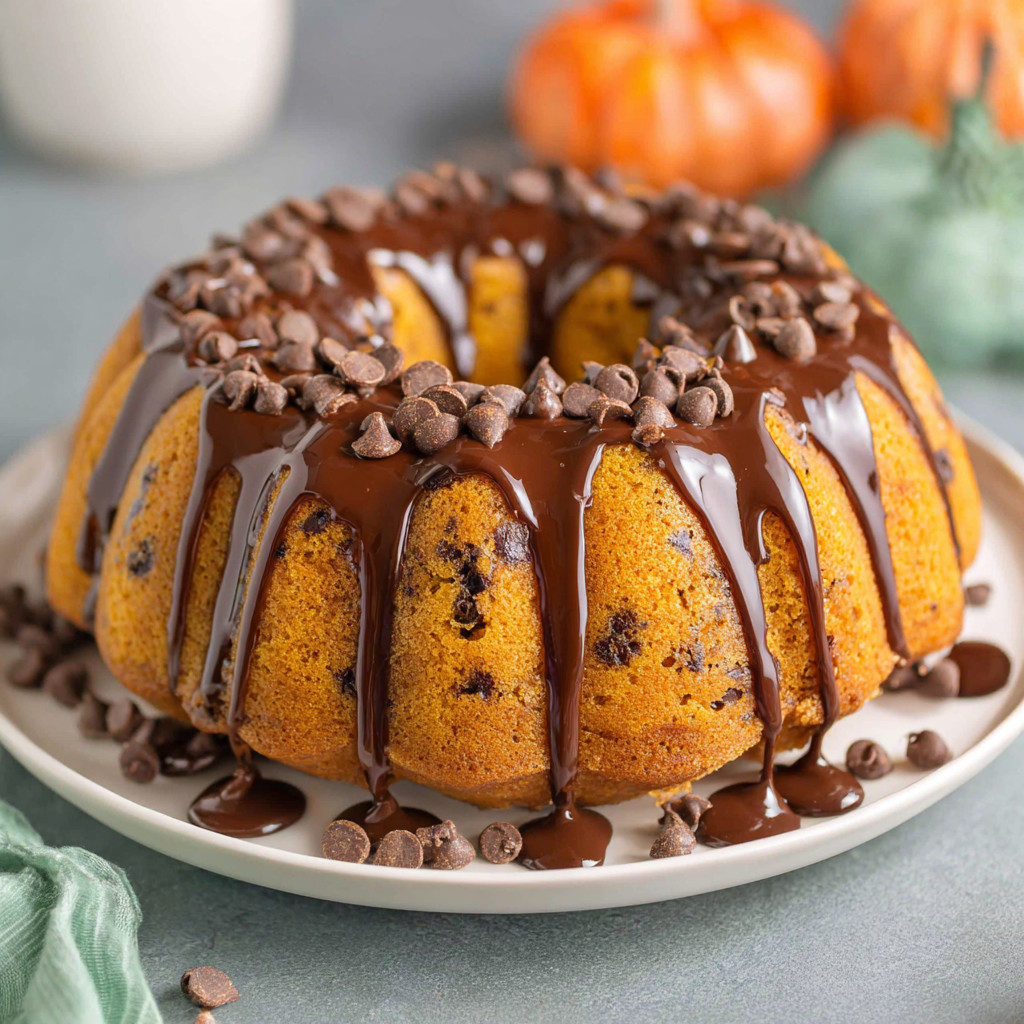 A chocolate cake with chocolate drizzle and chocolate chips.