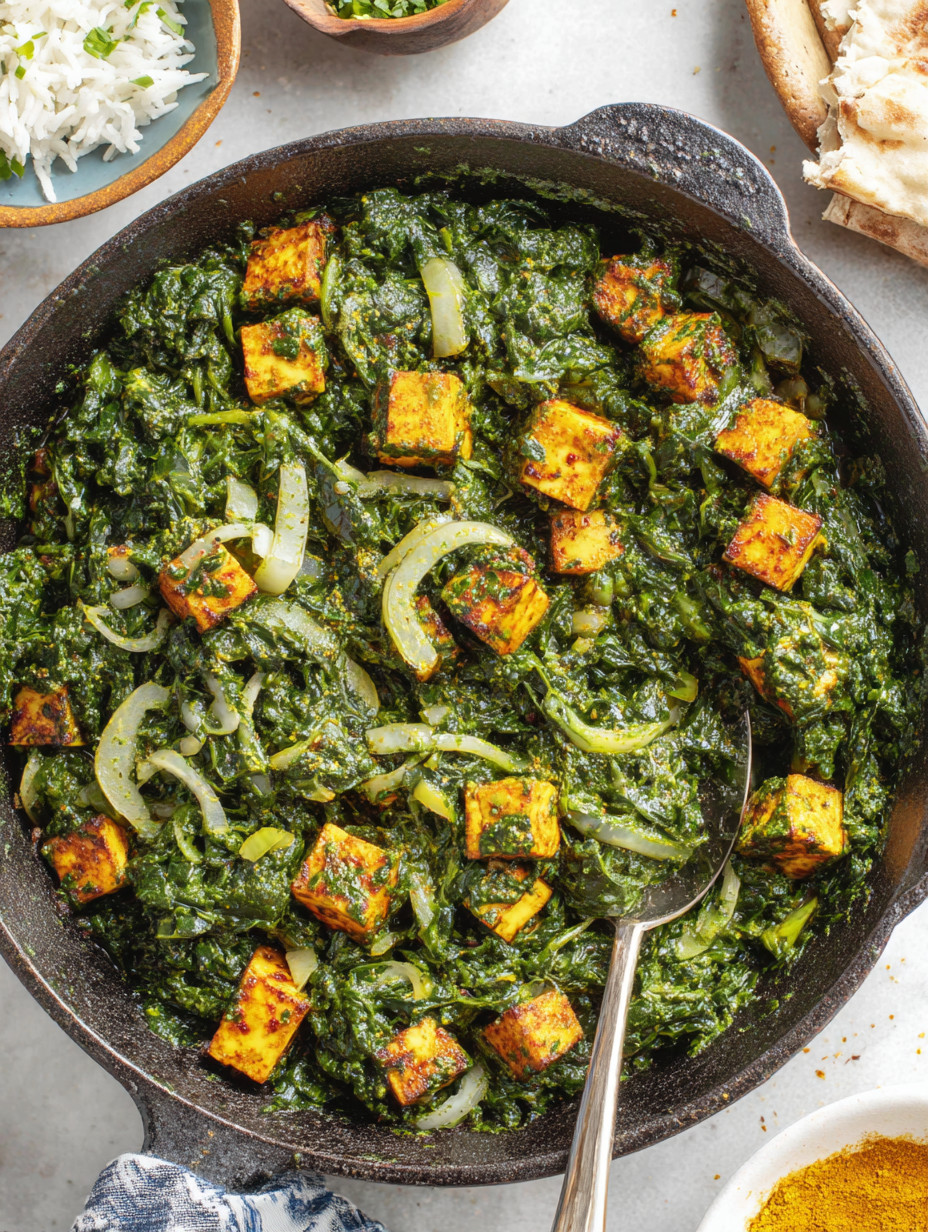 A pan of food with onions and greens.