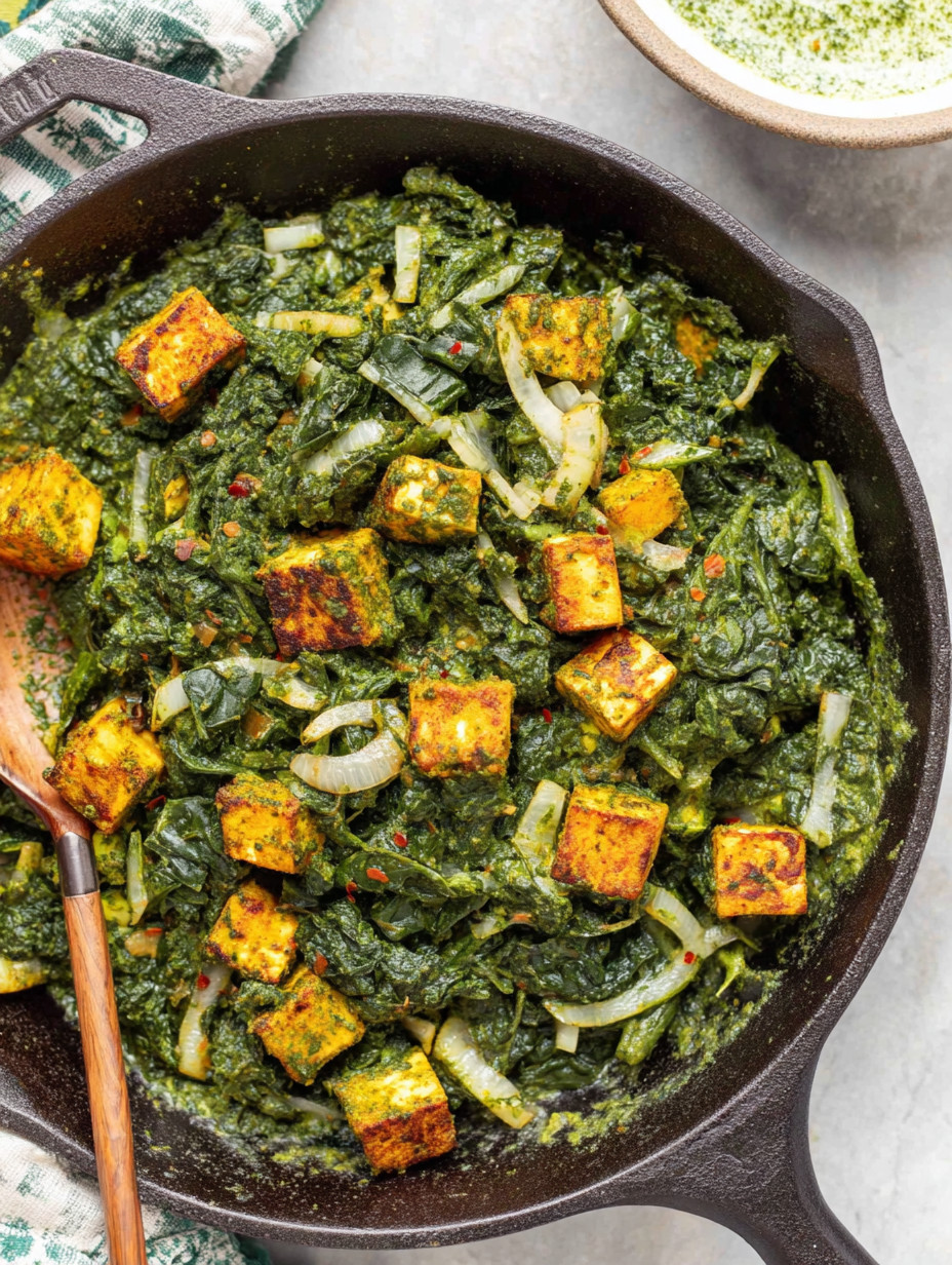 A pan of food with onions and greens.