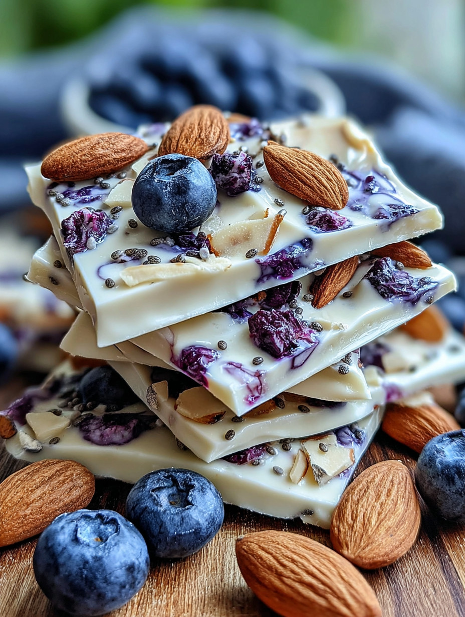 A stack of chocolate and blueberry bars.