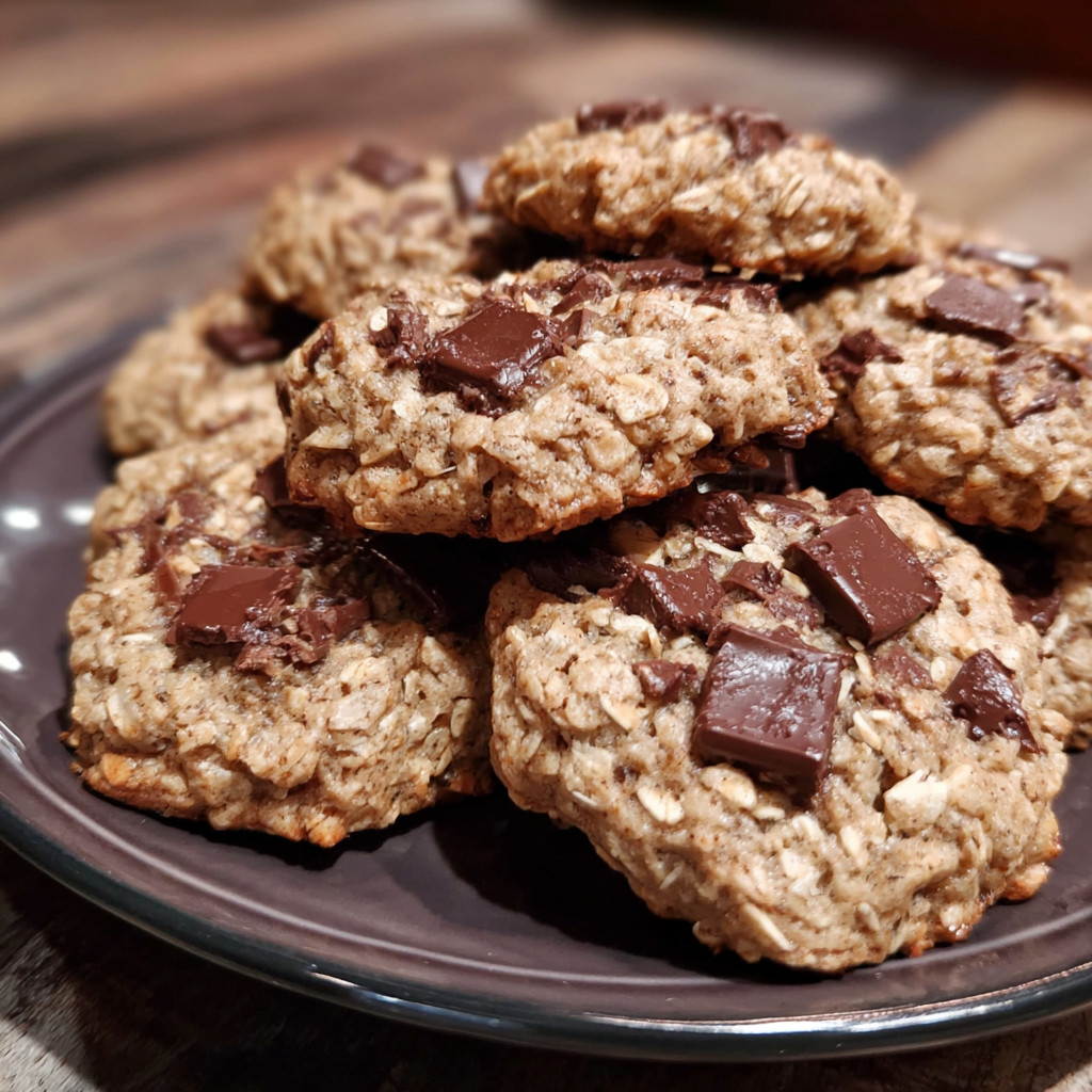 A plate of chocolate chip cookies.