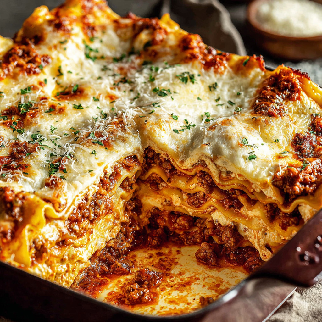 A close up of a lasagna dish.
