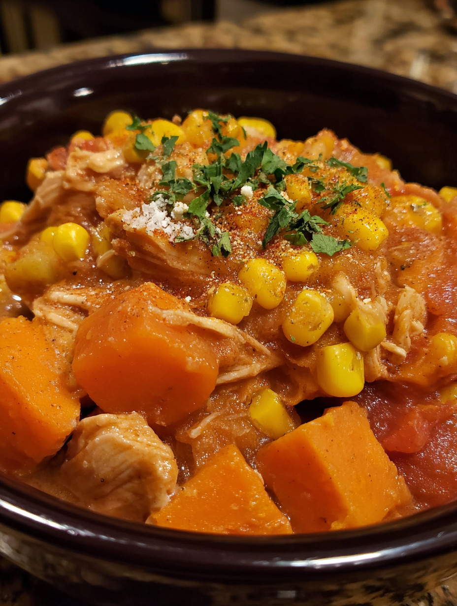A bowl of food with chicken, corn, and carrots.