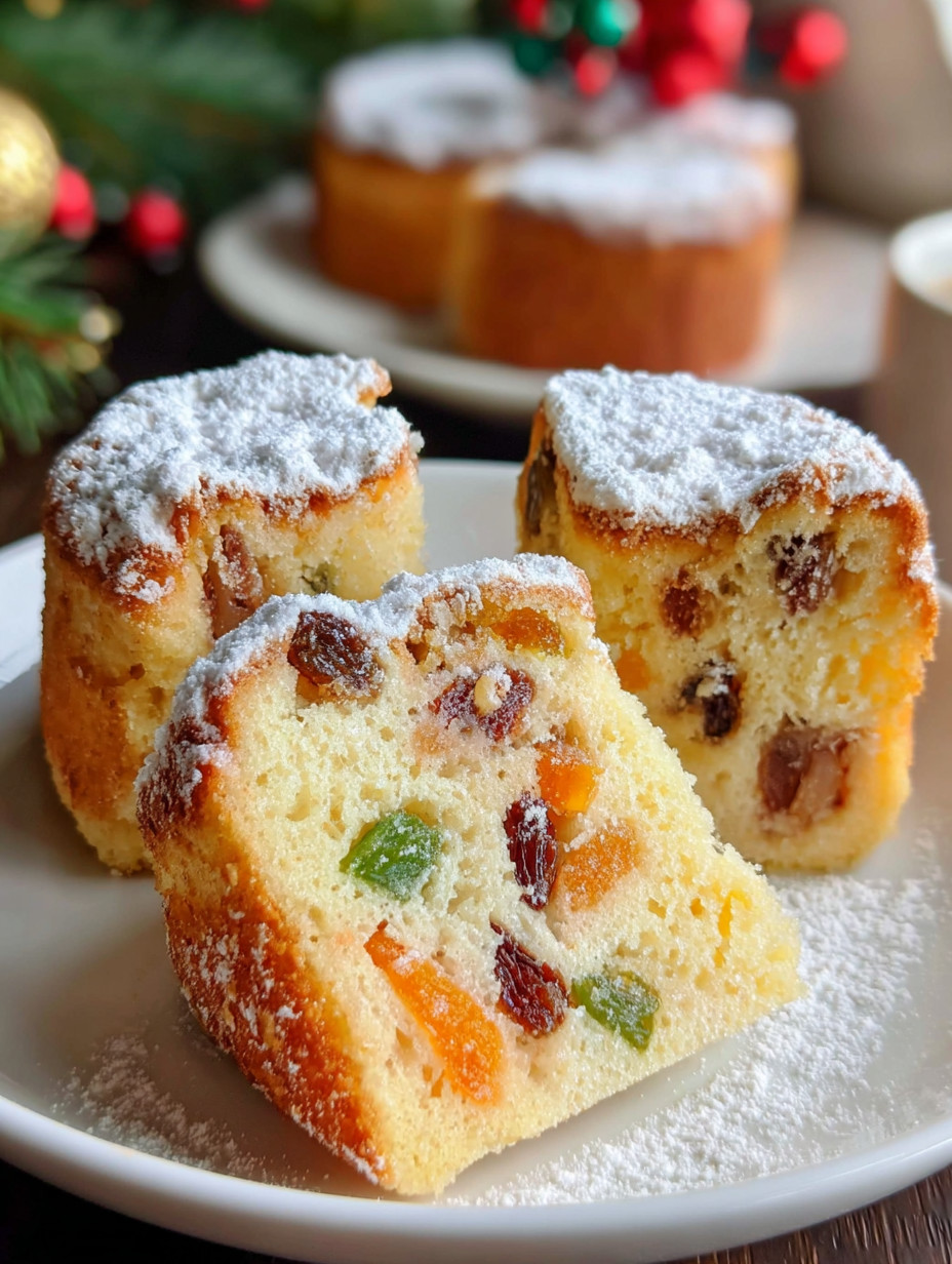 A plate of cake with powdered sugar on top.