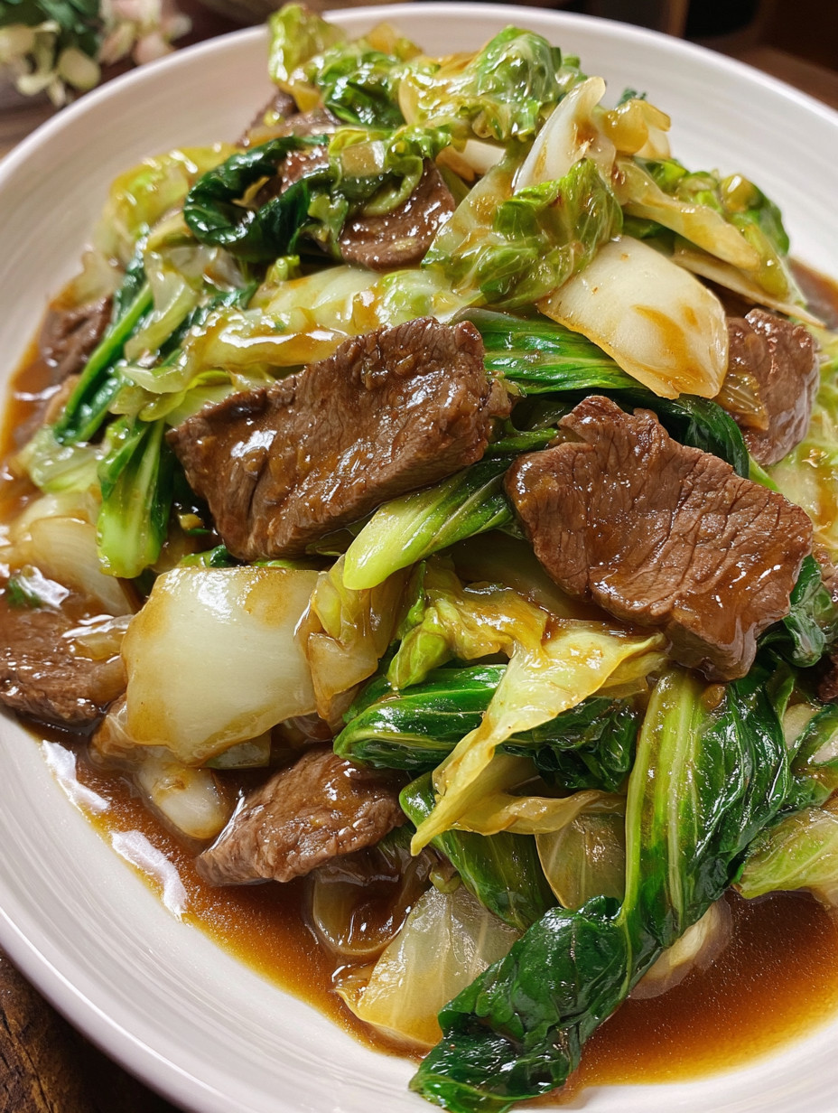 A plate of beef and broccoli.