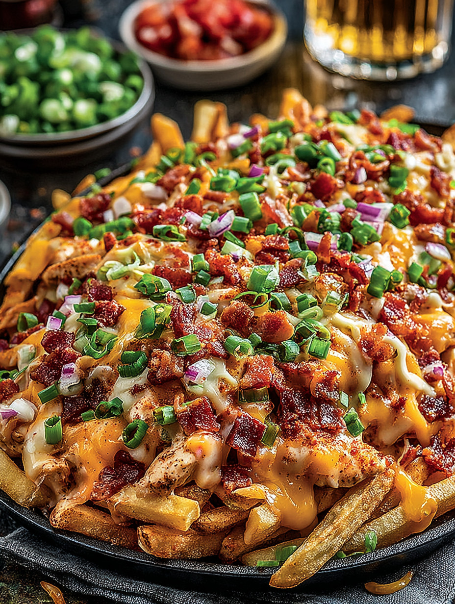 A plate of food with bacon and cheese.