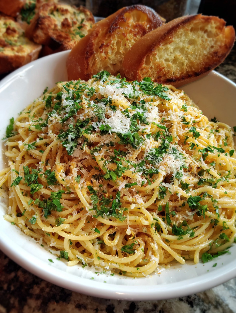 A bowl of pasta with cheese and herbs.