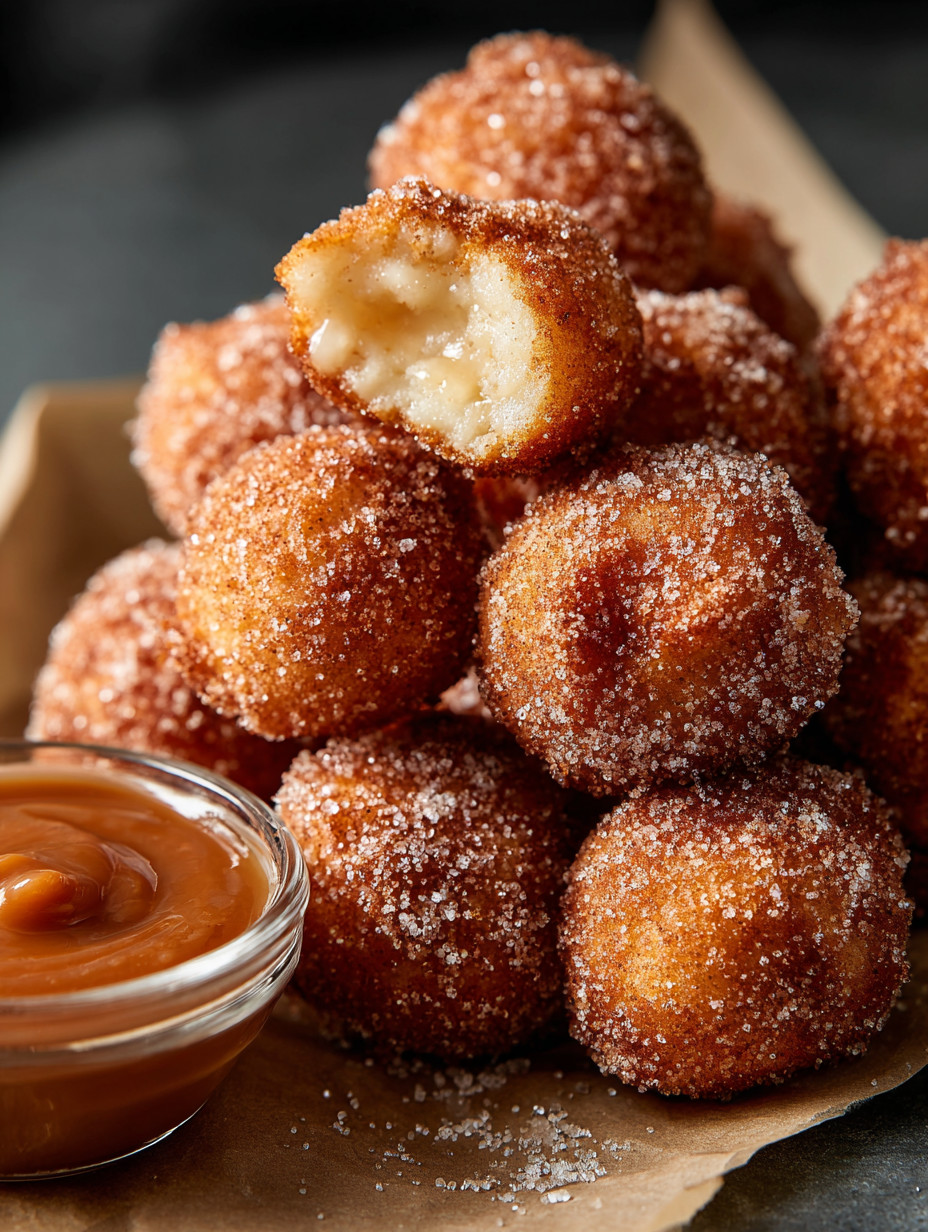 A bowl of sugar covered doughnuts.