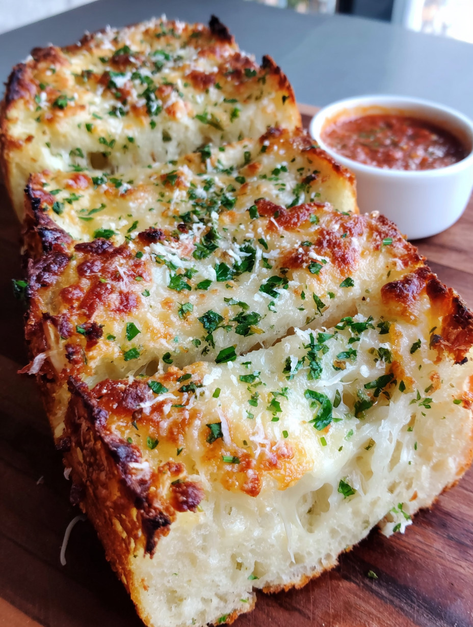 A slice of cheese bread with sauce.