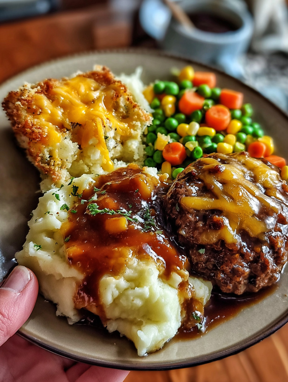 A plate of food with meat, potatoes, and vegetables.