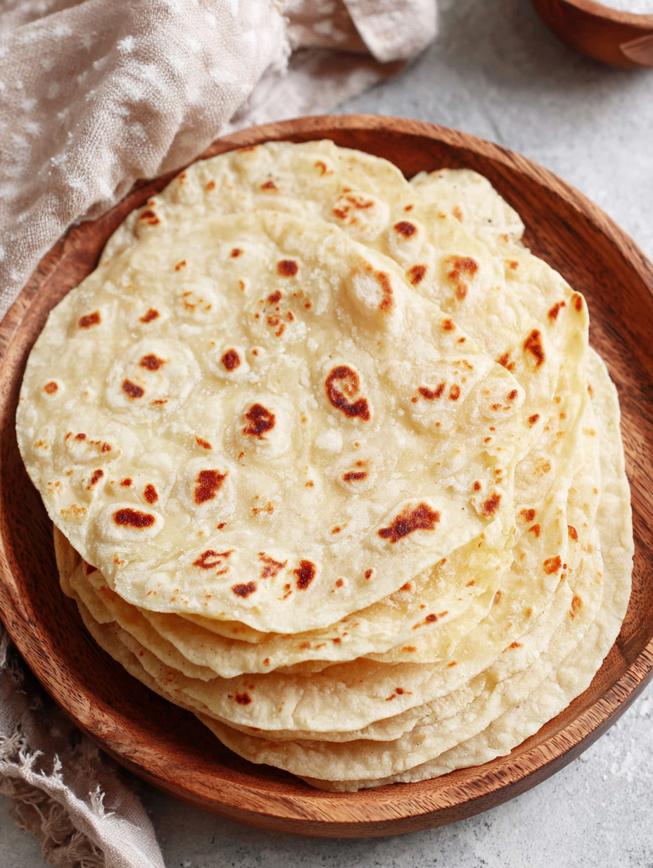 A wooden bowl filled with tortillas.