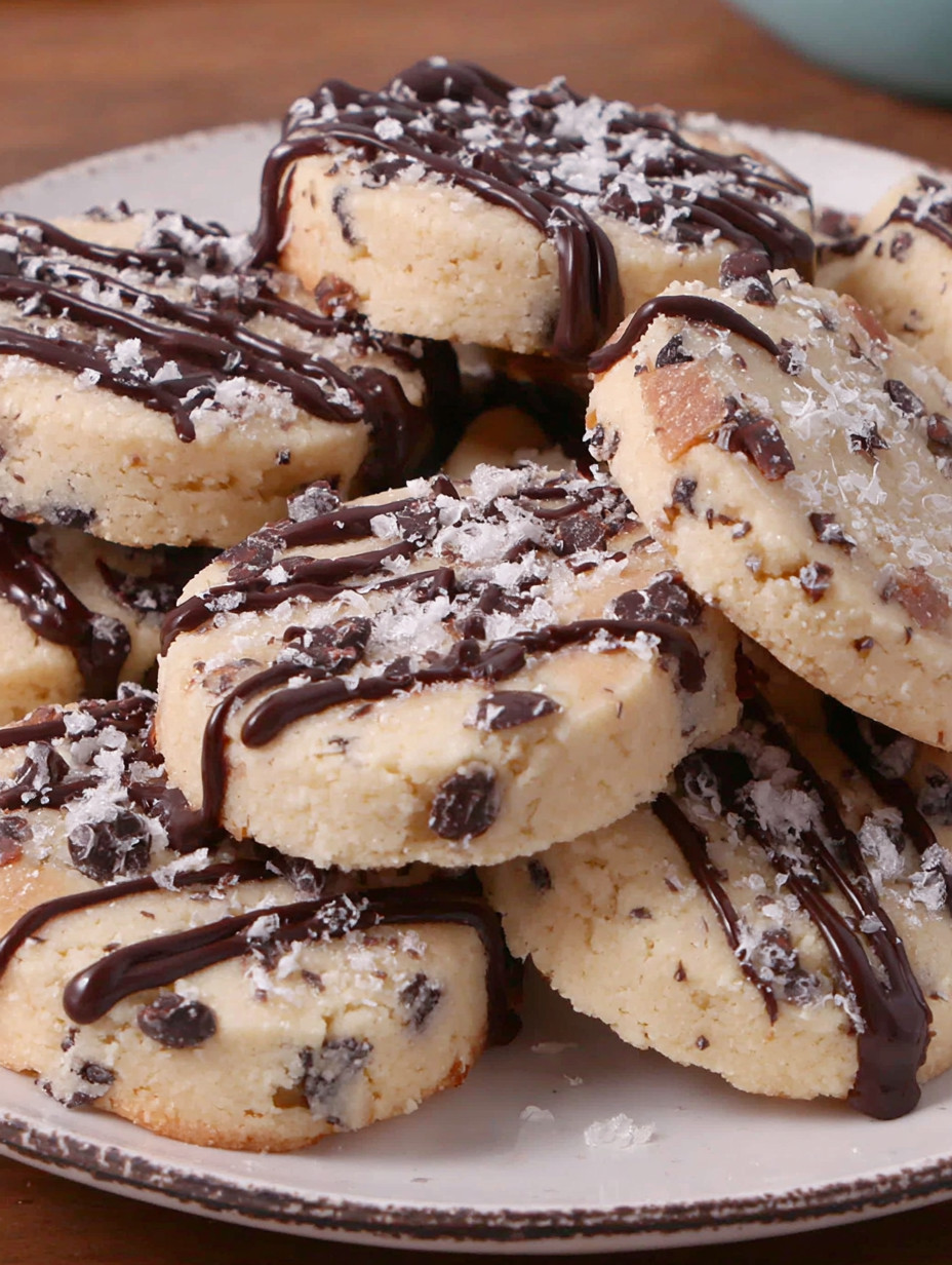 Chocolate chip cookies with chocolate drizzle.